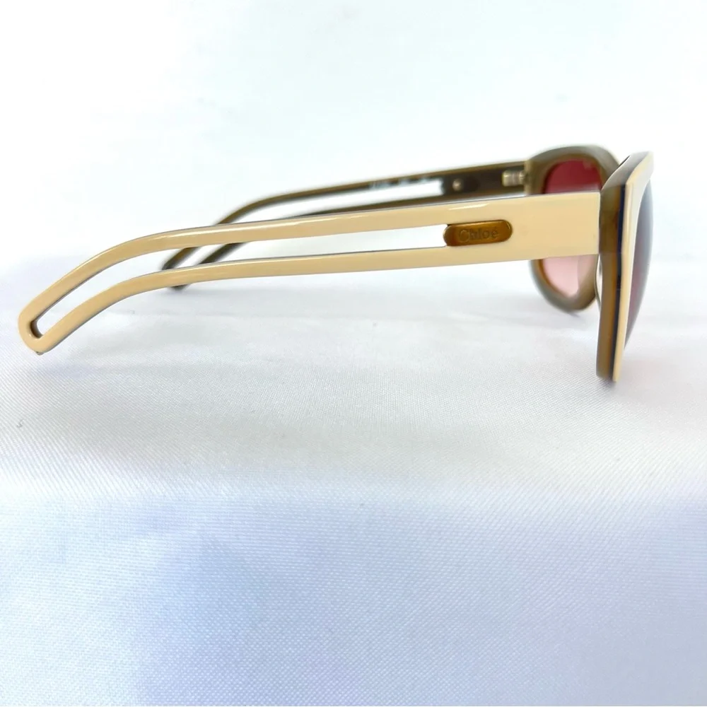 CHLOÈ CL 2124 C03 Brown Gradient Lenses Beige Cutout Gold Logo Frame Sunglasses